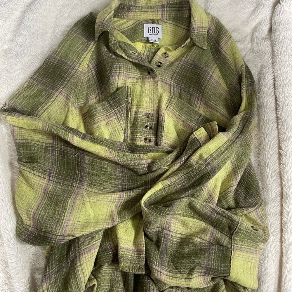 BDG Lime and Lavender Plaid Shirt